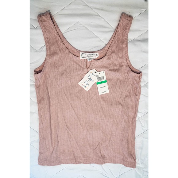 Hippie Rose Ribbed Notched Neck Tank Top, Purple, Lg - Picture 2 of 4